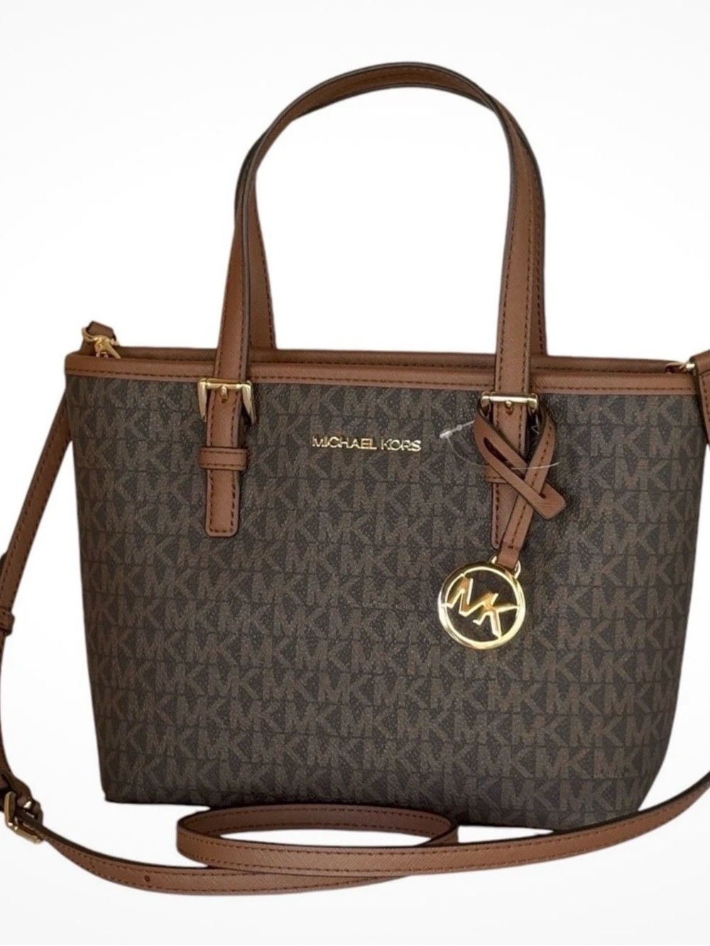 Michael Kors Brown MK Monogram Tote with Gold Hardware